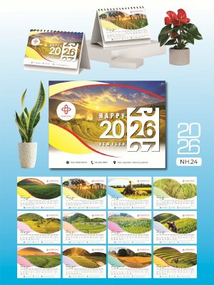 Lịch để bàn Cute chữ A thiết kế chủ đề Ruộng Bậc Thang - Mã NH24