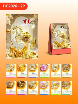 Lịch để bàn ghi chú chữ A thiết kế chủ đề Ngọc Mã Bính Ngọ Phú Quý Đáo Gia - Mã HC2026-29 - INKTS2302