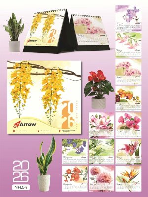 Lịch để bàn in hình theo yêu cầu thiết kế chủ đề flower watercolor painting - Mã NH04 - INKTS2665