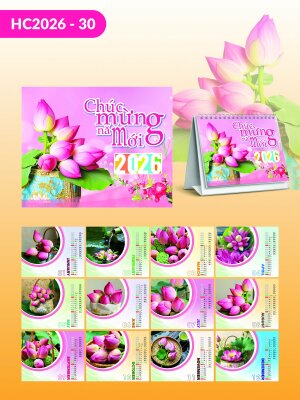 Lịch lật để bàn chữ A thiết kế chủ đề Hoa Sen - Mã HC2026-30 - INKTS2303