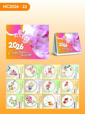Mẫu lịch để bàn độc đáo thiết kế chủ đề Flower Watercolor painting phong cách Thư Pháp - Mã HC2026-22 - INKTS2295