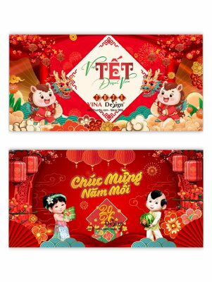 Thiết kế backdrop Tết khổ lớn sân khấu tiệc, sự kiện event - INKTS3678