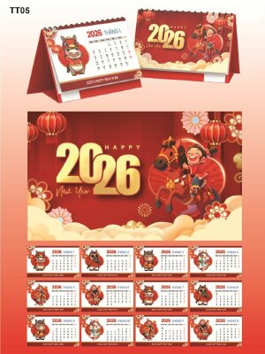 Sản xuất lịch để bàn cho doanh nghiệp chủ đề Chibi Bính Ngọ - Mã TT05 - INKTS2186