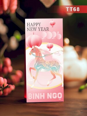 Thiết kế bao lì xì màu hồng Happy New Year 2026 Bính Ngọ - Mã TT68 - INKTS2685