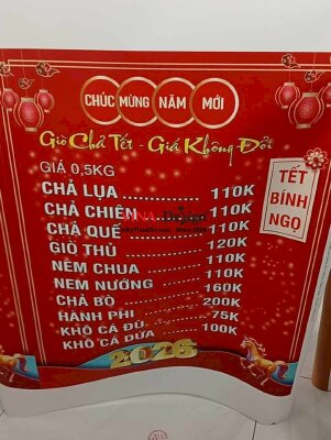 In bảng giá Tết cho cửa hàng giò chả, menu giá khổ lớn in mực dầu - INKTS2550
