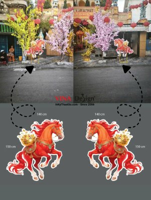 In cặp mô hình Mã Đáo Thành Công Song Mã Hộ Pháp đặt trước cổng Chùa, in Formex gắn chân sắt - INKTS2544