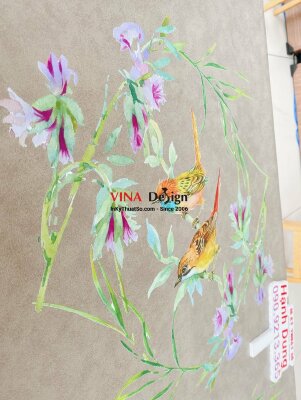 In trên da Simili họa tiết đôi uyên ương bên hoa - INKTS758