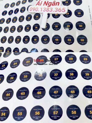 Sticker Decal số thứ tự in logo công ty Check-in và quay số trúng thưởng tiệc Year End Party- INKTS1064