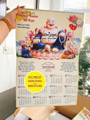 Xưởng in lịch Phật giáo, Phật lịch 1 tờ 40cm x 60cm, nẹp thiếc treo tường cho Tịnh Xá - INKTS2556