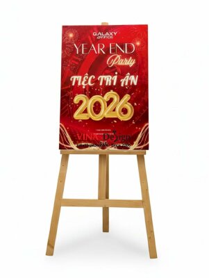 In poster Tiệc Tri Ân Year End Party, in PP cán format tấm dựng trên giá gỗ đỡ vẽ tranh (không kèm giá gỗ) - INKTS2736