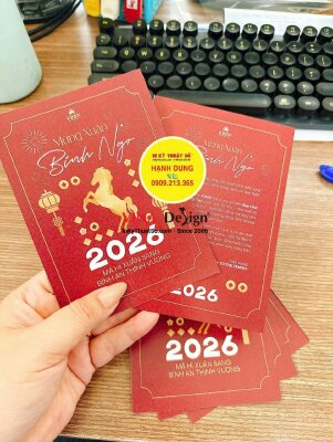In thiệp chúc Xuân đẹp cho công ty BĐS, sàn giao dịch bất động sản, thiệp Tết khổ A6 in giấy mỹ thuật Econo - INKTS2645