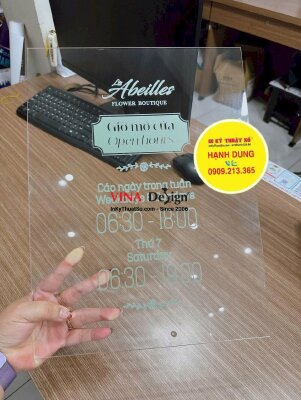 Làm bảng hiệu Mica thông tin giờ làm việc, thời gian hoạt động, giờ mở cửa, Open hours - INKTS2389