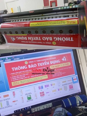 In băng rôn Thông Báo Tuyển Dụng nhân viên công ty sản xuất mỹ phẩm, in bạt hiflex dán biên - INKTS3699