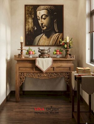 In tranh Diện Phật tone trầm ấm Sepia Brown (nâu sepia), in Canvas mực dầu mờ - INKTS3688