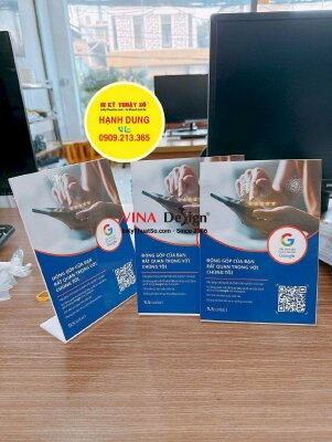 Làm standee Mica để bàn có mã QRcode đánh giá Google Map,  in Decal sữa khổ A5 dán lên Mica chữ L - INKTS3694