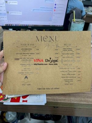 In bảng giá dịch vụ gội đầu dưỡng sinh khổ A4, in lẻ menu cho tiệm gội đầu giấy Kraft nâu - INKTS3722