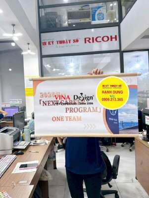 In poster banner Canvas mực dầu mờ, nẹp gỗ 2 đầu treo văn phòng công ty - INKTS3793