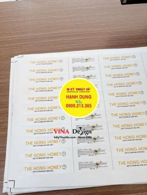 Làm nhãn dán chai mật ong, in tem PP đế giấy, không màng, bế hình chữ nhật - INKTS3803