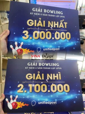 In bảng trao thưởng khổ A3 từ in PP bồi formex cán màng mờ, bảng trao giải Bowling - INKTS2070