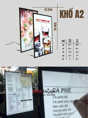 Hộp đèn Led A2 siêu mỏng, Menu Led thay nội dung, Poster Tranh điện bán hàng, biển Led quảng cáo - INKTS1003
