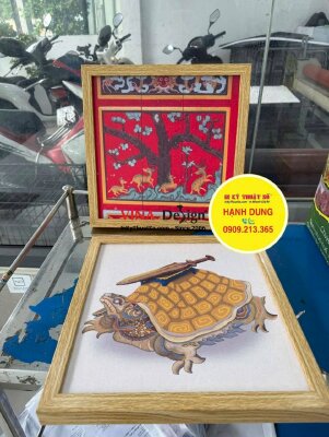 In tranh Canvas linh vật hoa văn Đại Việt, đóng khung viền gỗ treo tường - INKTS3856