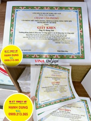 In giấy khen đạt thành tích xuất sắc cho cán bộ đơn vị, cơ quan nhà nước, in bằng khen giấy E250gsm - INKTS1117