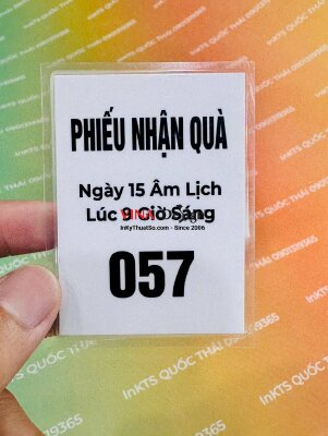 In phiếu nhận quà ngày 15 âm lịch lúc 9 giờ sáng & số thứ tự nhận quà, in ép plastic - INKTS3889