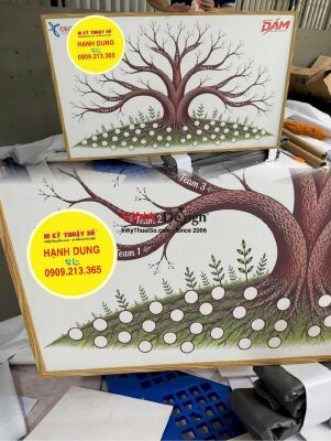 Tranh cây in dấu vân tay, ký tên cho sự kiện kỷ niệm hoạt động công ty, hội nhóm, in Canvas đóng khung - INKTS3878