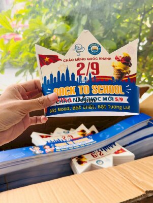 In băng rôn giấy cổ vũ, đeo đầu sự kiện chào mừng Quốc khánh 2/9, chào năm học mới 5/9 Back to school - INKTS3908
