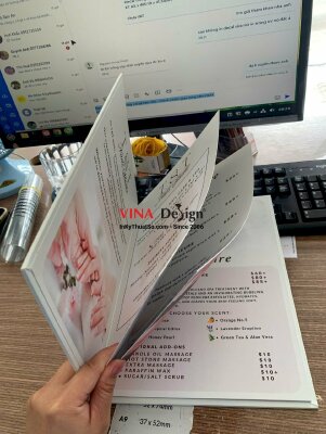 In menu bảng giá Nail Studio, menu bìa bồi carton, gáy dán keo - INKTS3906