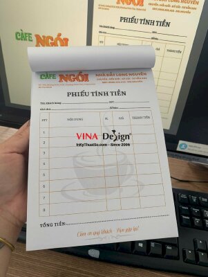 In quyển phiếu tính tiền quán cafe, biểu mẫu khổ A5, in 1 liên, nhiều màu - INKTS3907