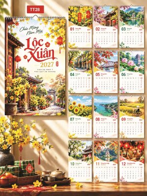 Báo giá in lịch Tết 13 tờ treo tường thiết kế chủ đề Lộc Xuân - Mã TT28 - INKTS2283