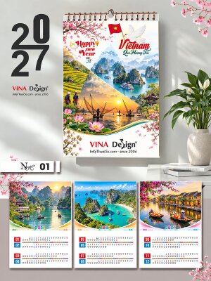 Chi phí in lịch Tết treo tường thiết kế chủ đề Việt Nam Quê Hương Tôi - Mã NH01 - INKTS2287