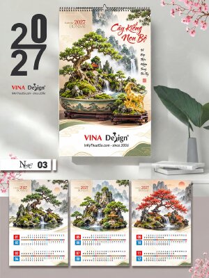 Công ty in ấn lịch Tết treo tường thiết kế chủ đề Cây Kiểng Non Bộ - Mã NH03 - INKTS2289