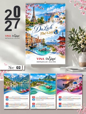 Công ty in ấn lịch Tết treo tường thiết kế chủ đề Du Lịch Thế Giới - Mã NH02 - INKTS2288