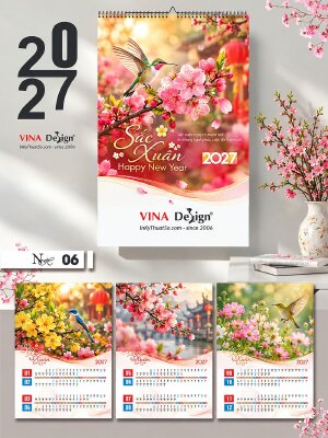 Dịch vụ in lịch Tết treo tường thiết kế chủ đề Sắc Xuân - Mã NH06 - INKTS2292