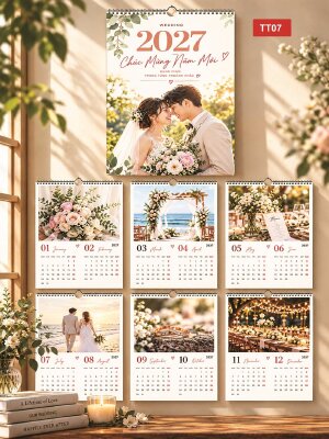 In ấn quyển lịch treo tường 7 tờ thiết kế theo yêu cầu chủ đề Hạnh Phúc Wedding Cưới Hỏi - Mã TT07 - INKTS2188