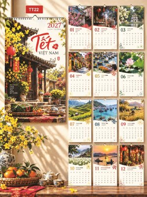In hình lịch 13 tờ treo tường thiết kế chủ đề Tết Việt Nam - Mã TT22 - INKTS2277
