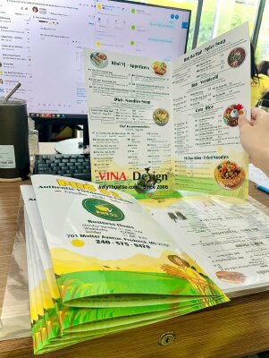 In menu giấy nhựa quán phở song ngữ Việt - Anh, hàng gửi đi Mỹ từ TPHCM - INKTS650