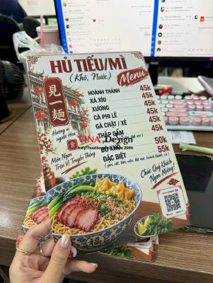 In menu quán hủ tiếu mì, tấm menu cầm tay nhựa dày in 2 mặt, cán mờ - INKTS3914