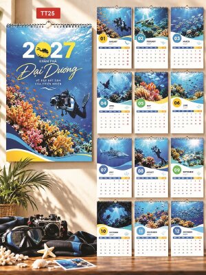 Lịch in hình theo yêu cầu 13 tờ thiết kế chủ đề Khám Phá Đại Dương - Mã TT25 - INKTS2280