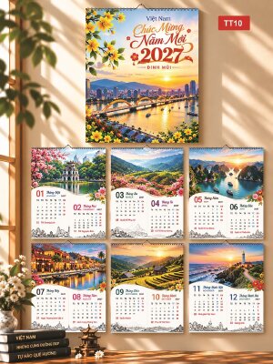Lịch Tết Đinh Mùi 2027 thiết kế đặt làm lịch treo tường 7 tờ Cung Đường Đẹp Việt Nam - Mã TT10 - INKTS2191