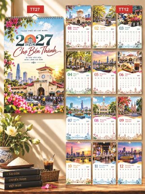 Lịch treo tường doanh nghiệp 13 tờ thiết kế chủ đề Chợ Bến Thành - Mã TT27 - INKTS2282