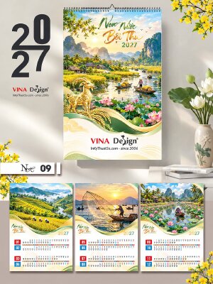 Mẫu lịch treo tường độc đáo thiết kế chủ đề Non Nước Bội Thu - Mã NH09 - INKTS2295