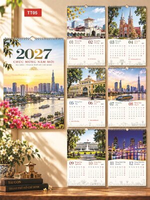 Sản xuất lịch 7 tờ treo tường cho doanh nghiệp chủ đề Sài Gòn Thành phố Hồ Chí Minh - Mã TT05 - INKTS2186