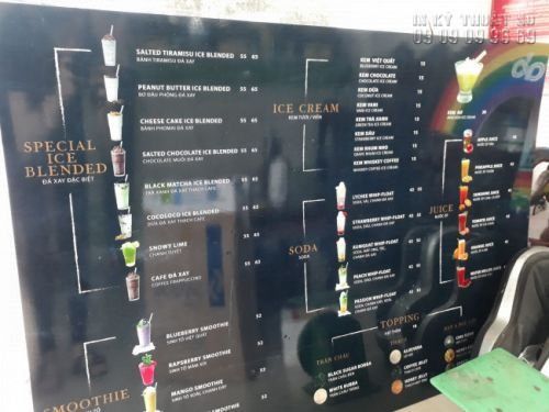 In menu treo tường - Thiết kế menu treo tường, bảng menu cafe, trà sữa