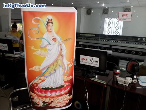 In tranh khổ lớn hình Phật Bà Quán Âm từ chất liệu canvas dầu bóng