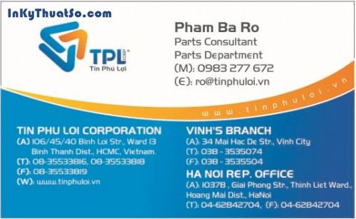 In Namecard bằng giấy Couche cao cấp cho công ty Tín Phú Lợi