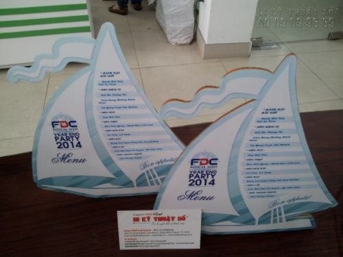 In PP cán format làm menu tiệc cho sự kiện - menu dạng mô hình để bàn, in ấn và gia công tại In Kỹ Thuật Số