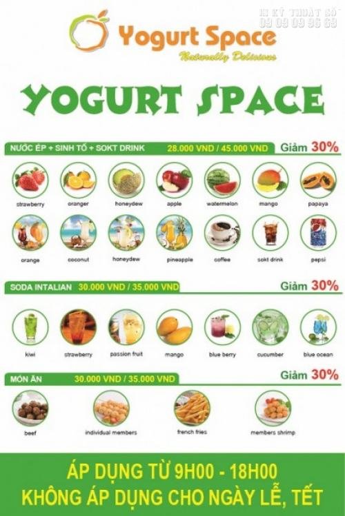 Tờ rơi màu khổ A5 ấn tượng với thiết kế độc đáo, hình ảnh gọn gàng, màu sắc tươi sáng, quảng cáo cho nước uống Yogurt Space